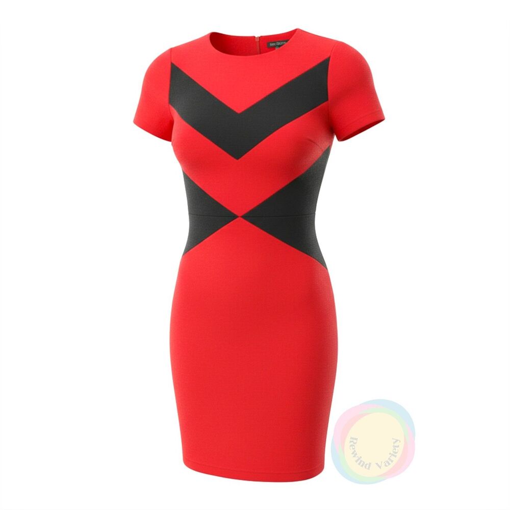 Vince Camuto 0 Red Black Chevron Sheath Dress